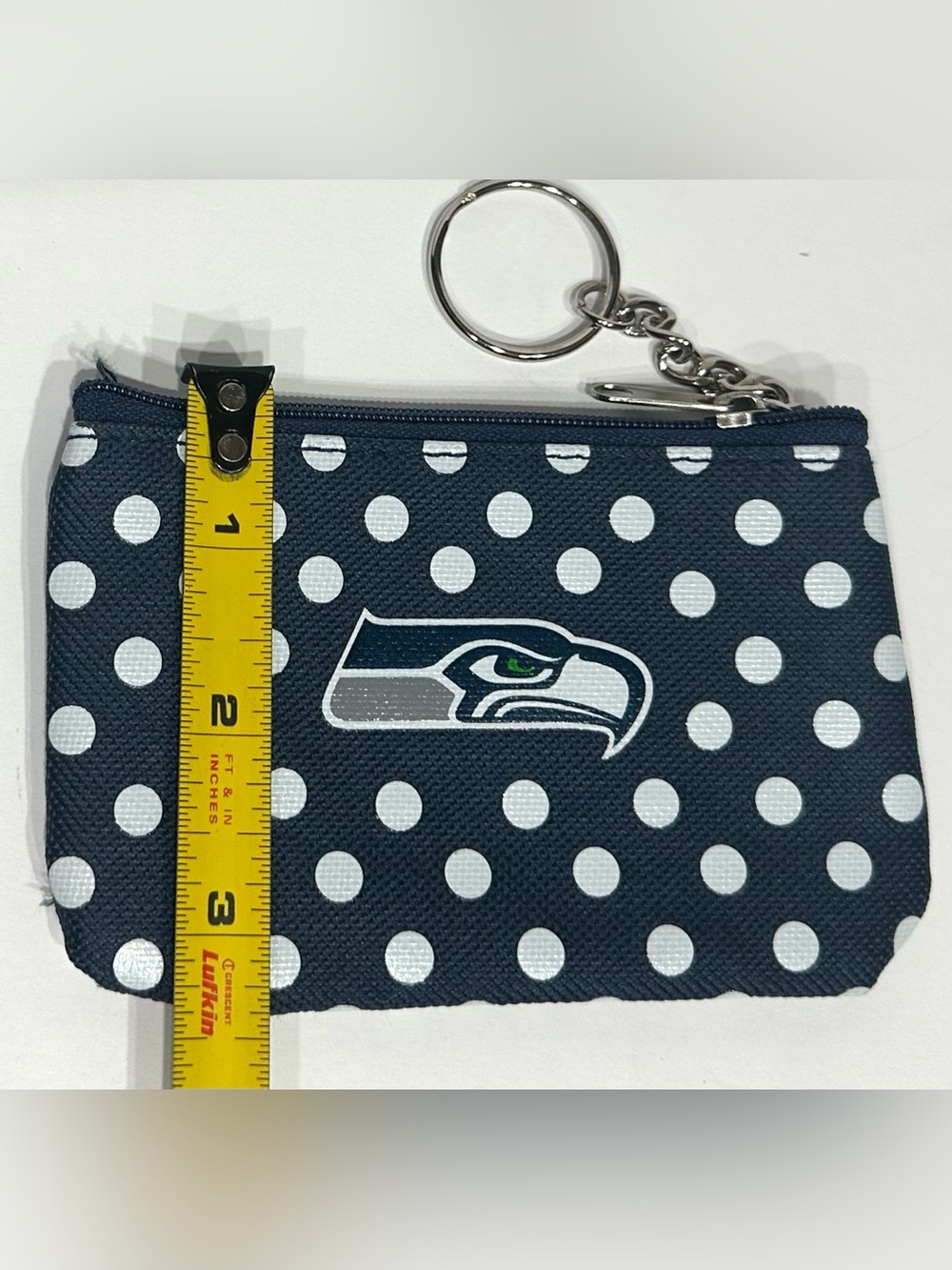 NEW, Seattle Seahawks NFL Nylon Polka Dot Coin Purse Key Ring - Picture 3 of 5